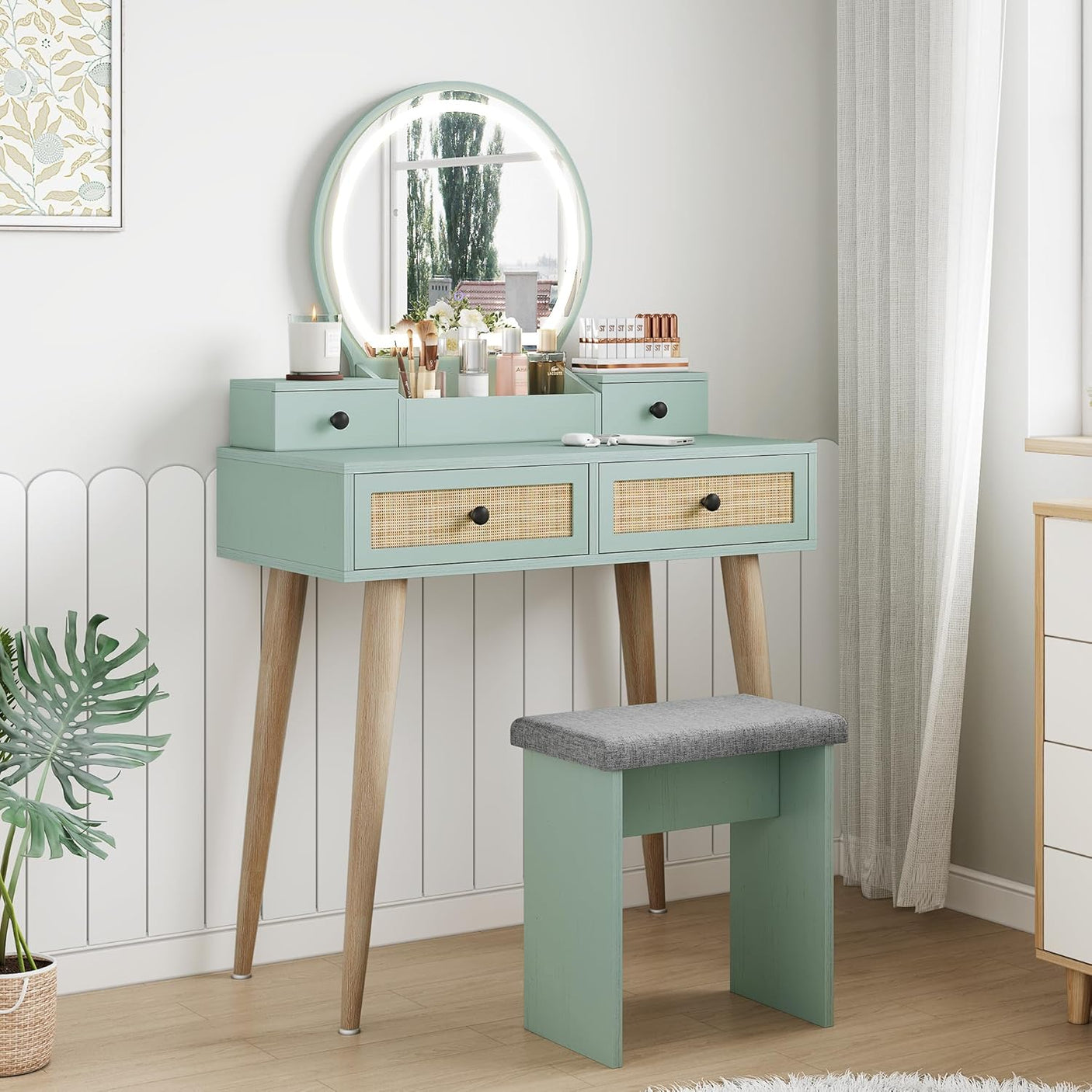 30" Vintage Makeup Vanity Table Set