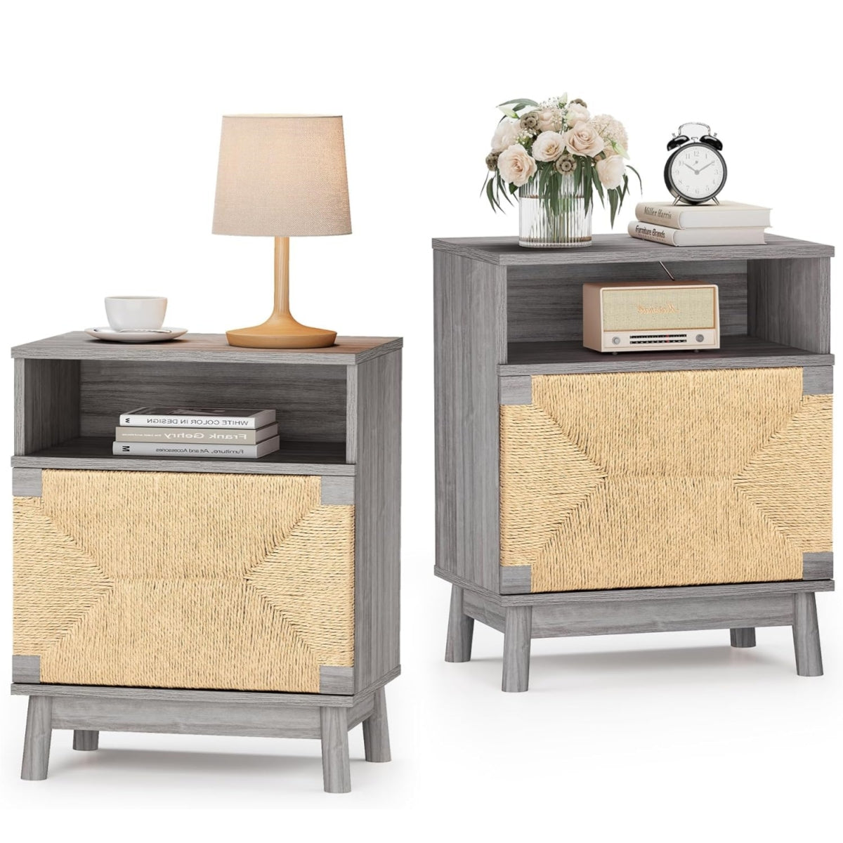 Boho Rattan Drawers Sidetable Nightstand 2 Packs