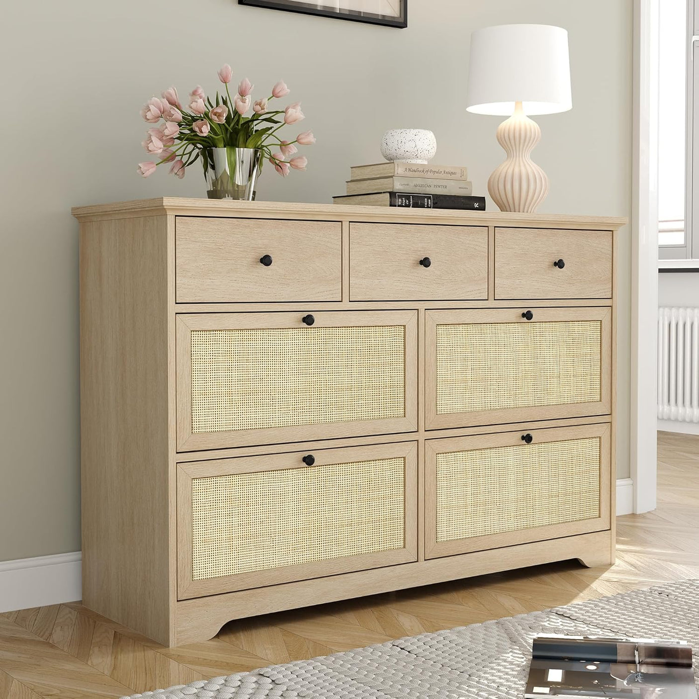 Boho 7 Drawers Natural Rattan Dresser