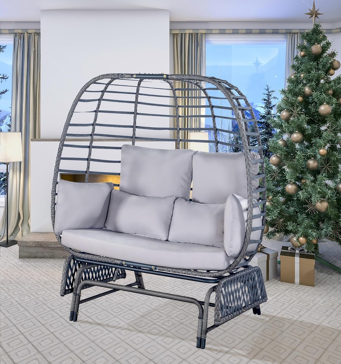 Outdoor Gliding Rocking Steel Stand Double Egg Chair
