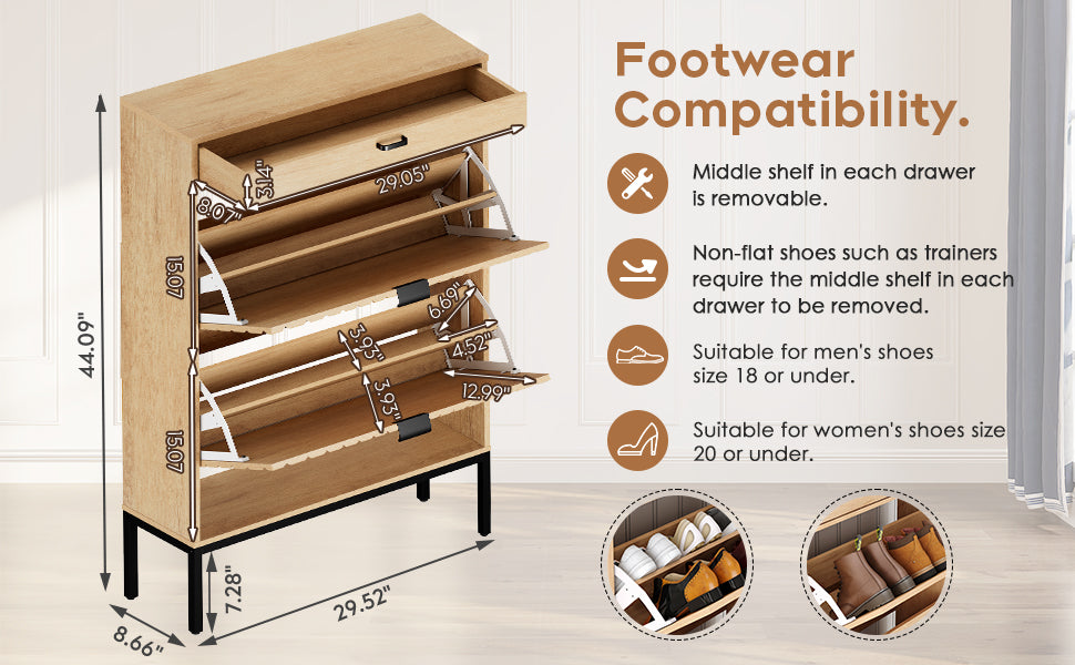 Slim Entryway Shoe Organizer with Half-Circle Doors