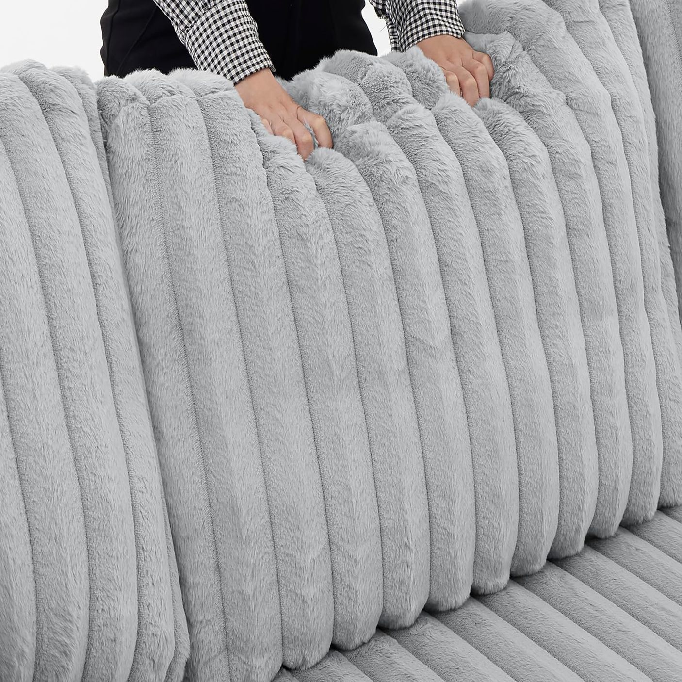 122'' Plush Corduroy Sectional Sleeper Sofa with Pull-Out Bed & Storage Chaise – Gray7