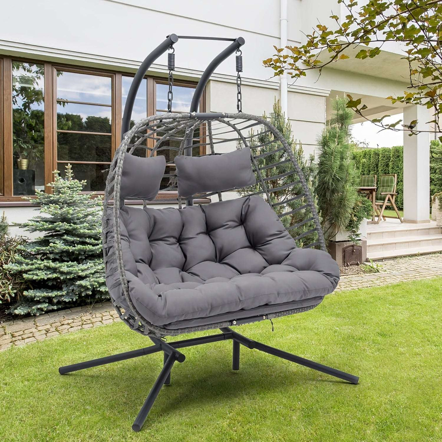 Double Egg Swing Chair with Stand for Outdoor