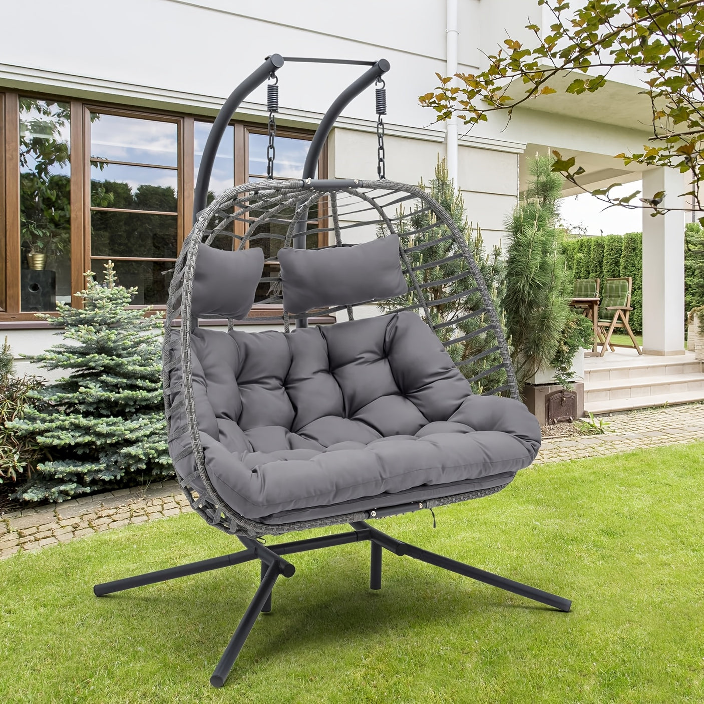 Double Egg Swing Chair with Stand for Outdoor