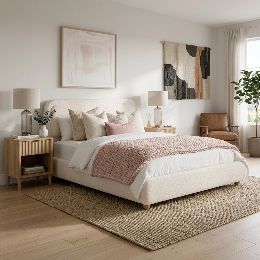 Rounded Headboard Bouclé Cloud Bed Frame