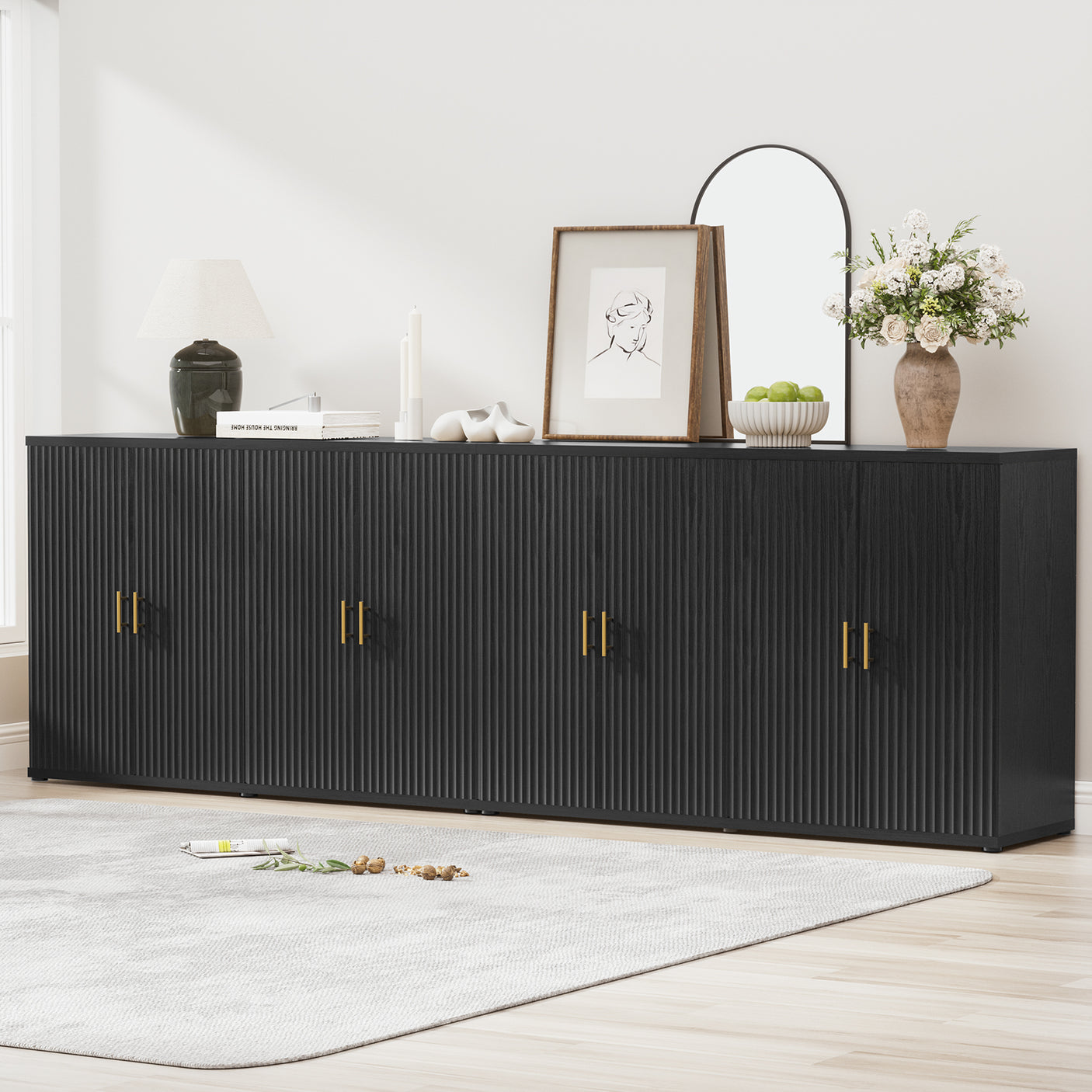 4 Doors Accent Fluted Sideboard Buffet Storage Cabinet