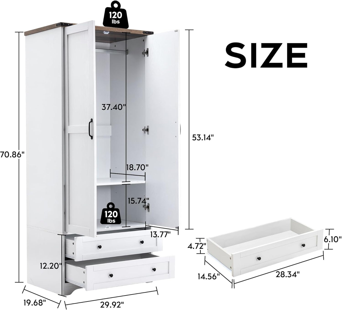 71" Modern Wooden Armoire Wardrobe Closet