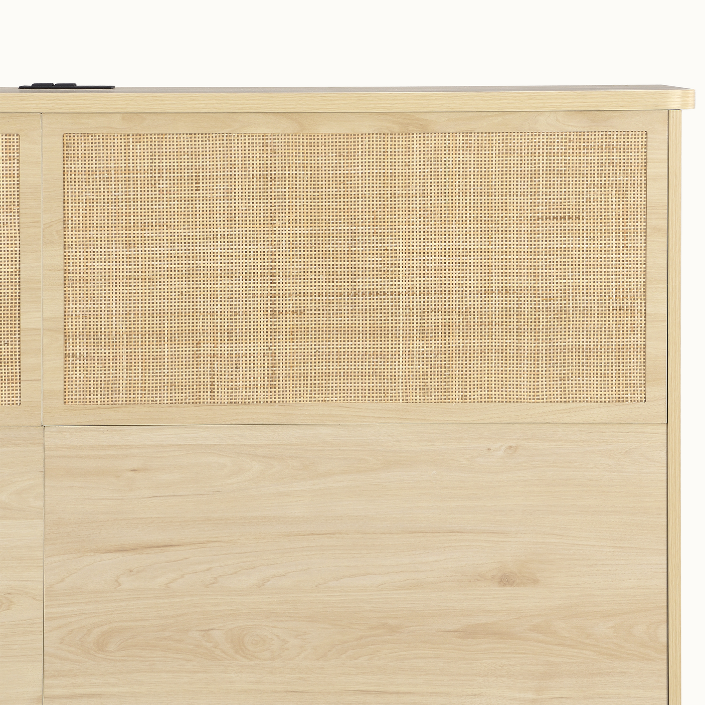 Boho Rattan Queen Bed Frame with Charging Station & 10 Storage Drawers