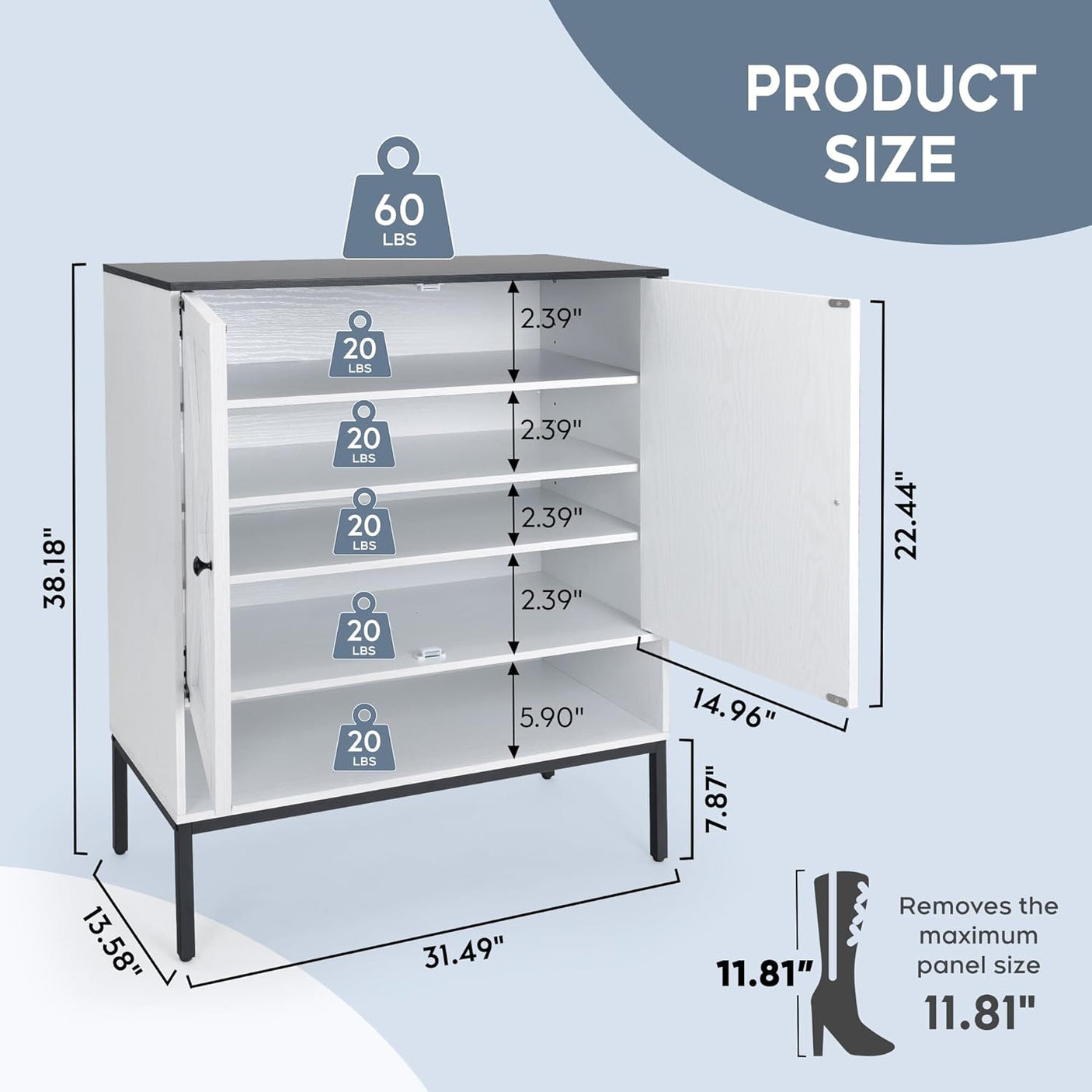 5-Tier Natural Rattan Entryway Shoe Storage Cabinet with Doors