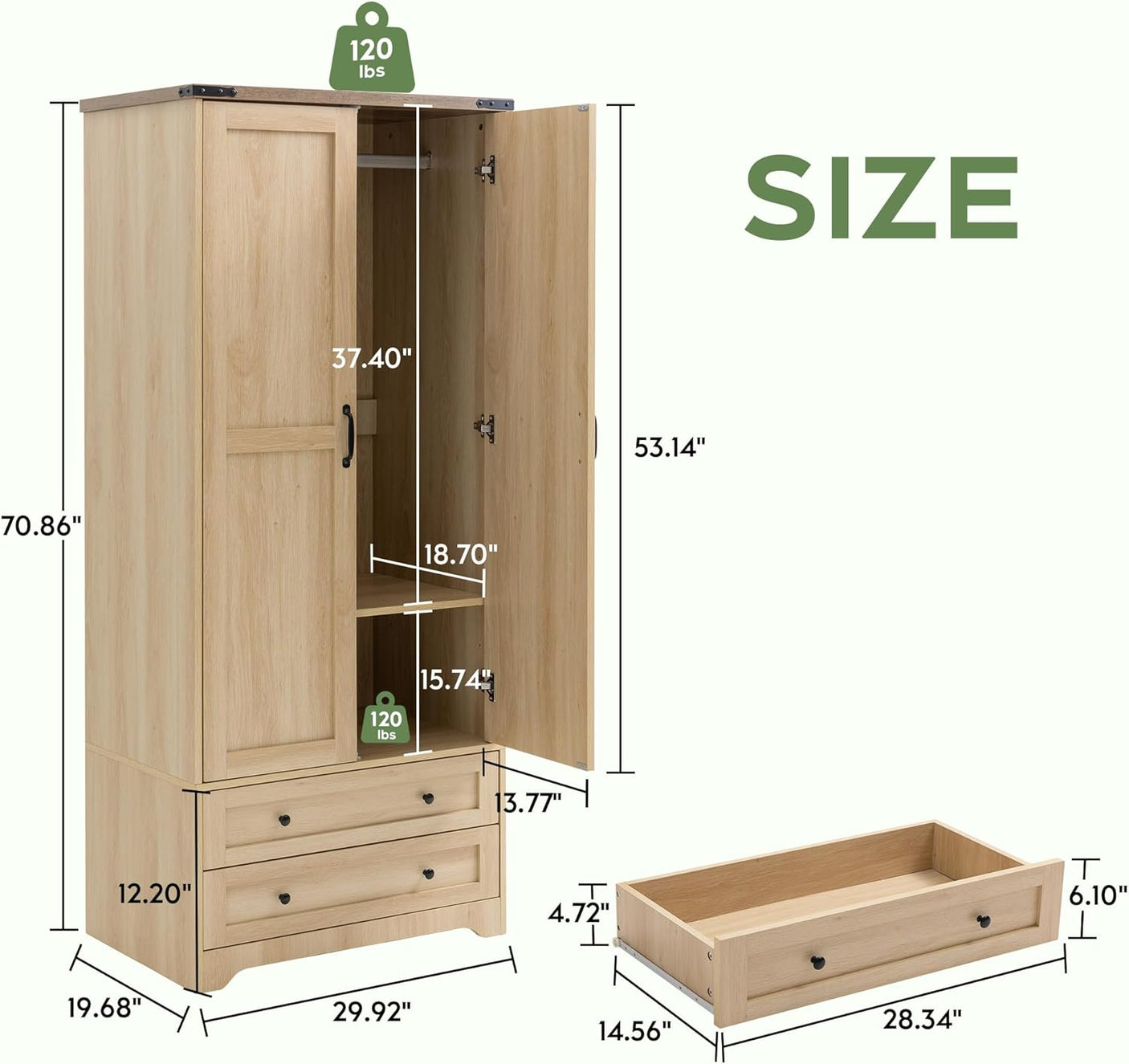 71" Modern Wooden Armoire Wardrobe Closet