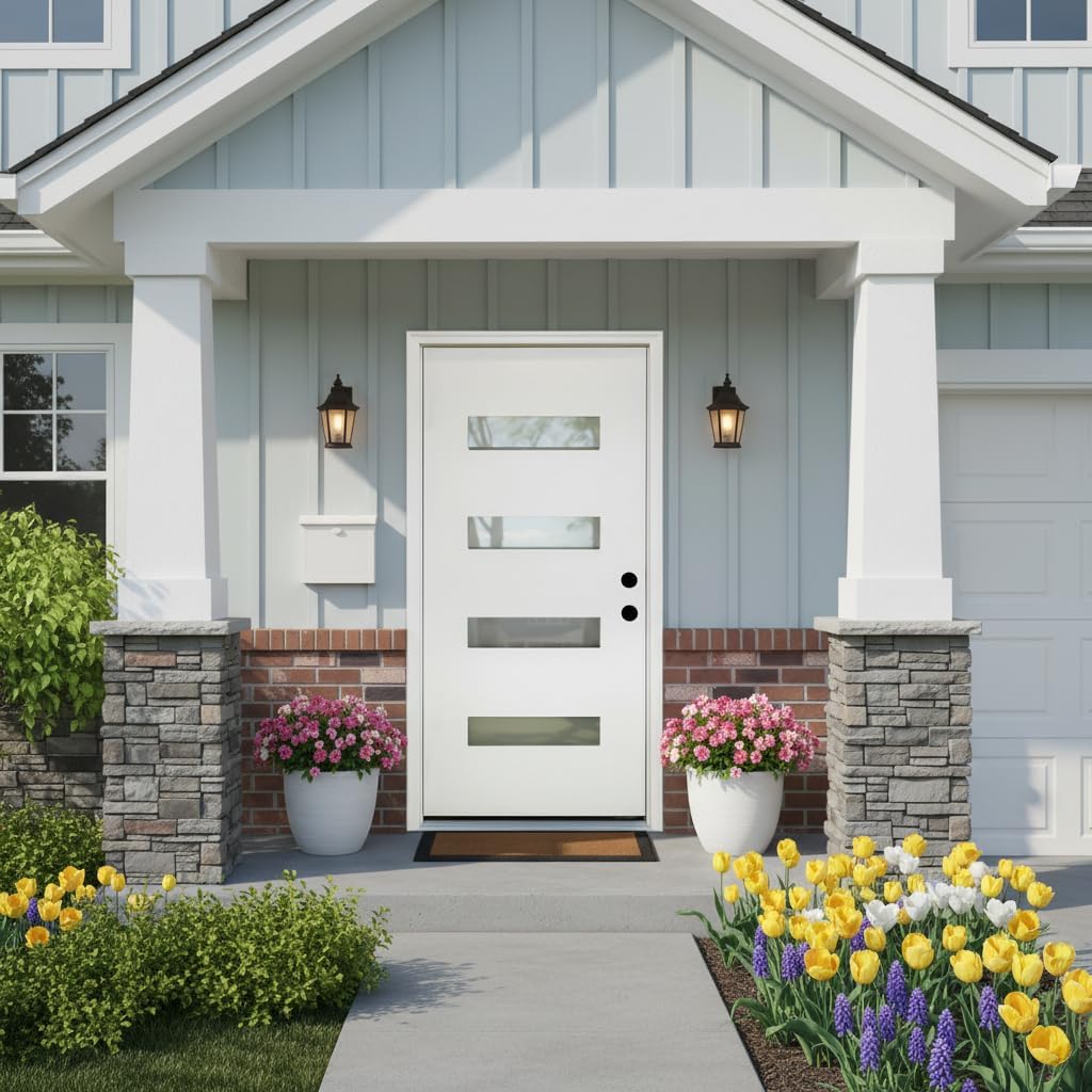 YECHEN 36" x 80" Fiberglass Pre-Hung Front Door, Contemporary Black Entry Door with Frosted Privacy Glass (Left/Right Hand Inswing)