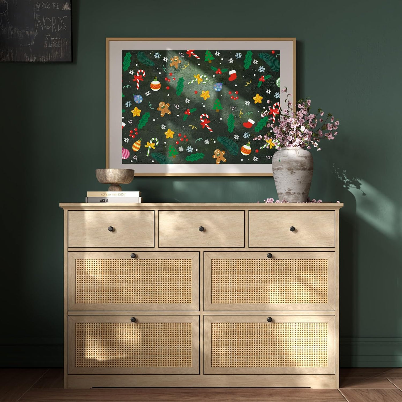 Yechen 47.2'' Wide Rattan Dresser - 7 Drawer Mid-Century Natural Wood Storage Cabinet