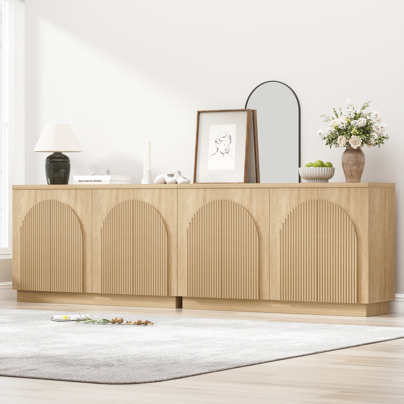 Arched Reeded Design Sideboard Buffet Cabinet