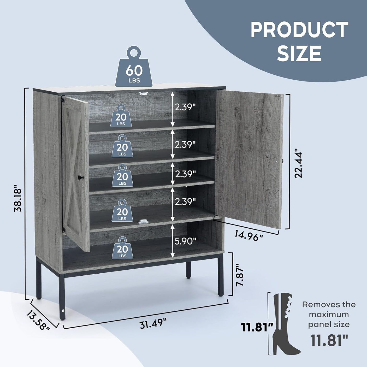 5-Tier Natural Rattan Entryway Shoe Storage Cabinet with Doors