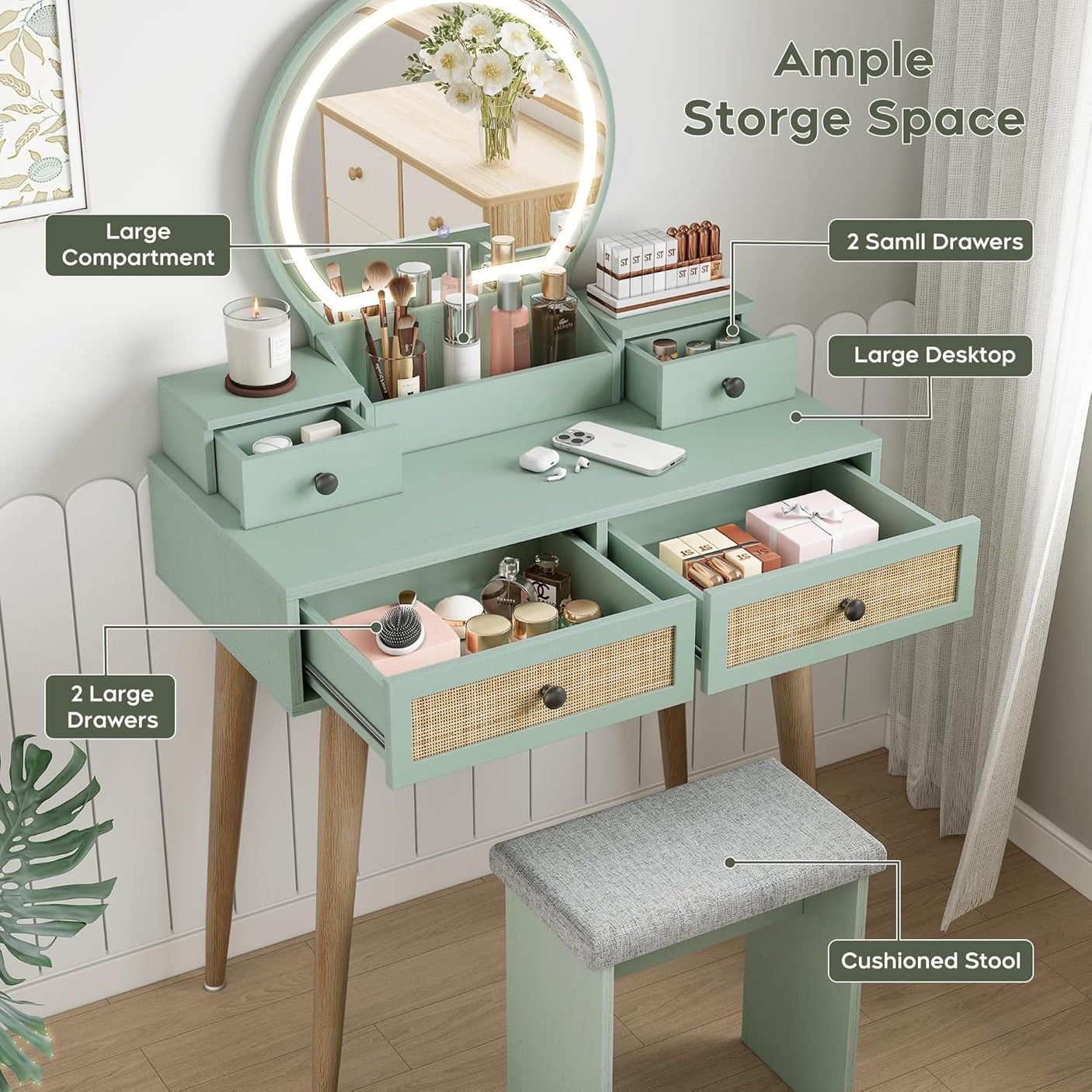 30" Vintage Makeup Vanity Table Set