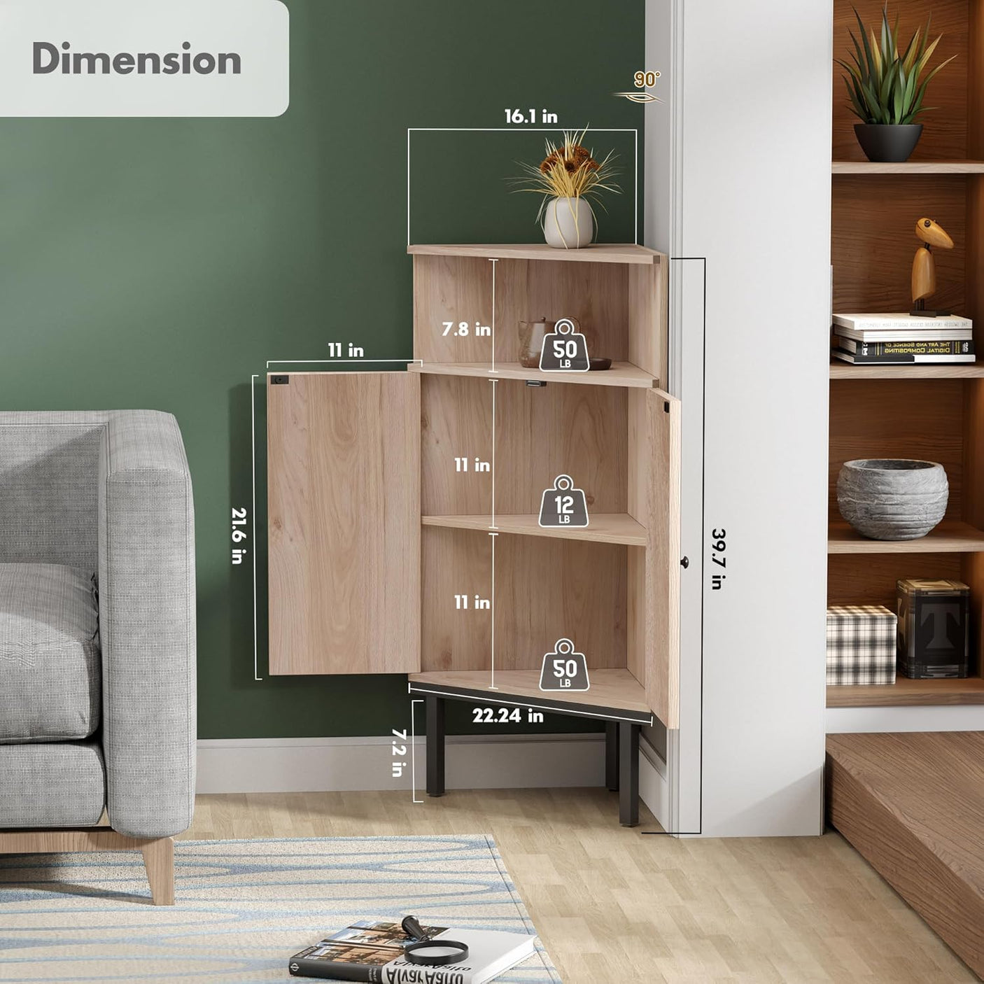 4-Tier Rattan Doors Corner Storage Cabinet