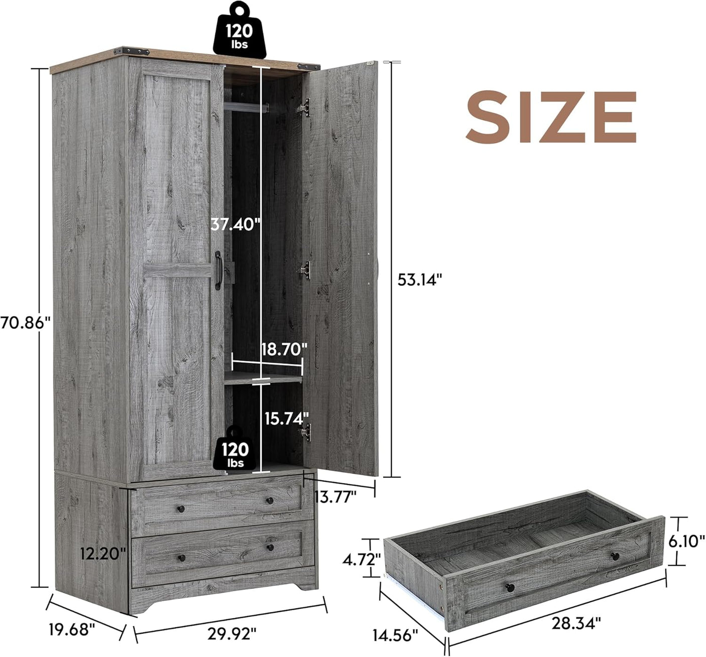 71" Modern Wooden Armoire Wardrobe Closet