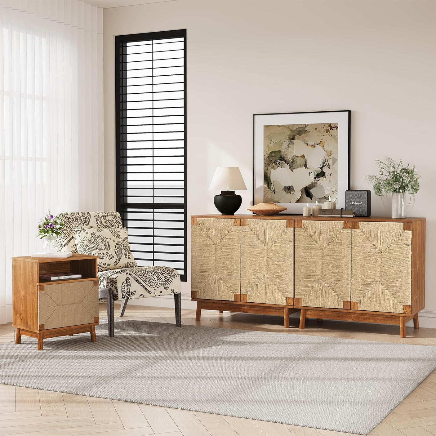 Boho Rattan Drawers Sidetable Nightstand 2 Packs