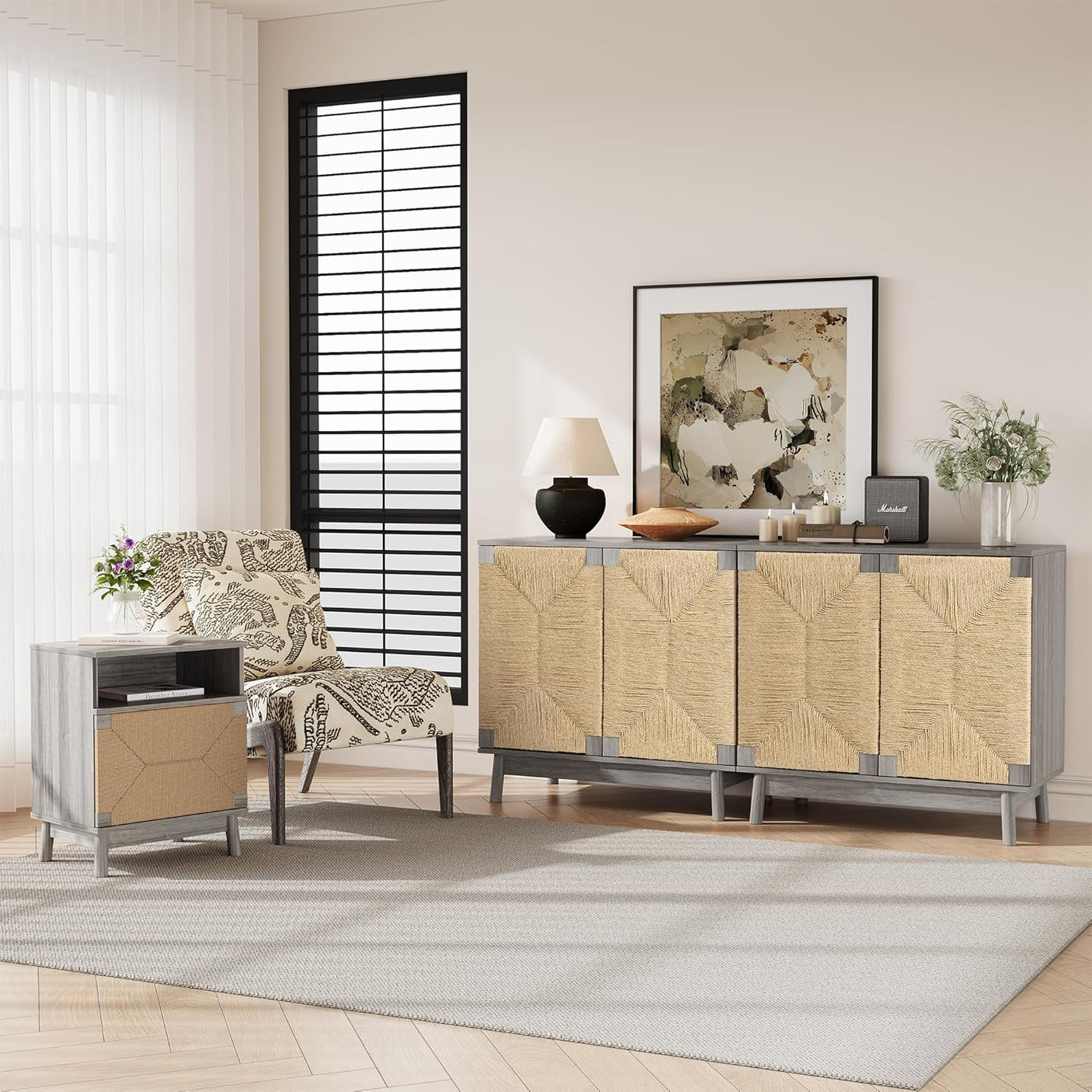 Boho Rattan Drawers Sidetable Nightstand 2 Packs