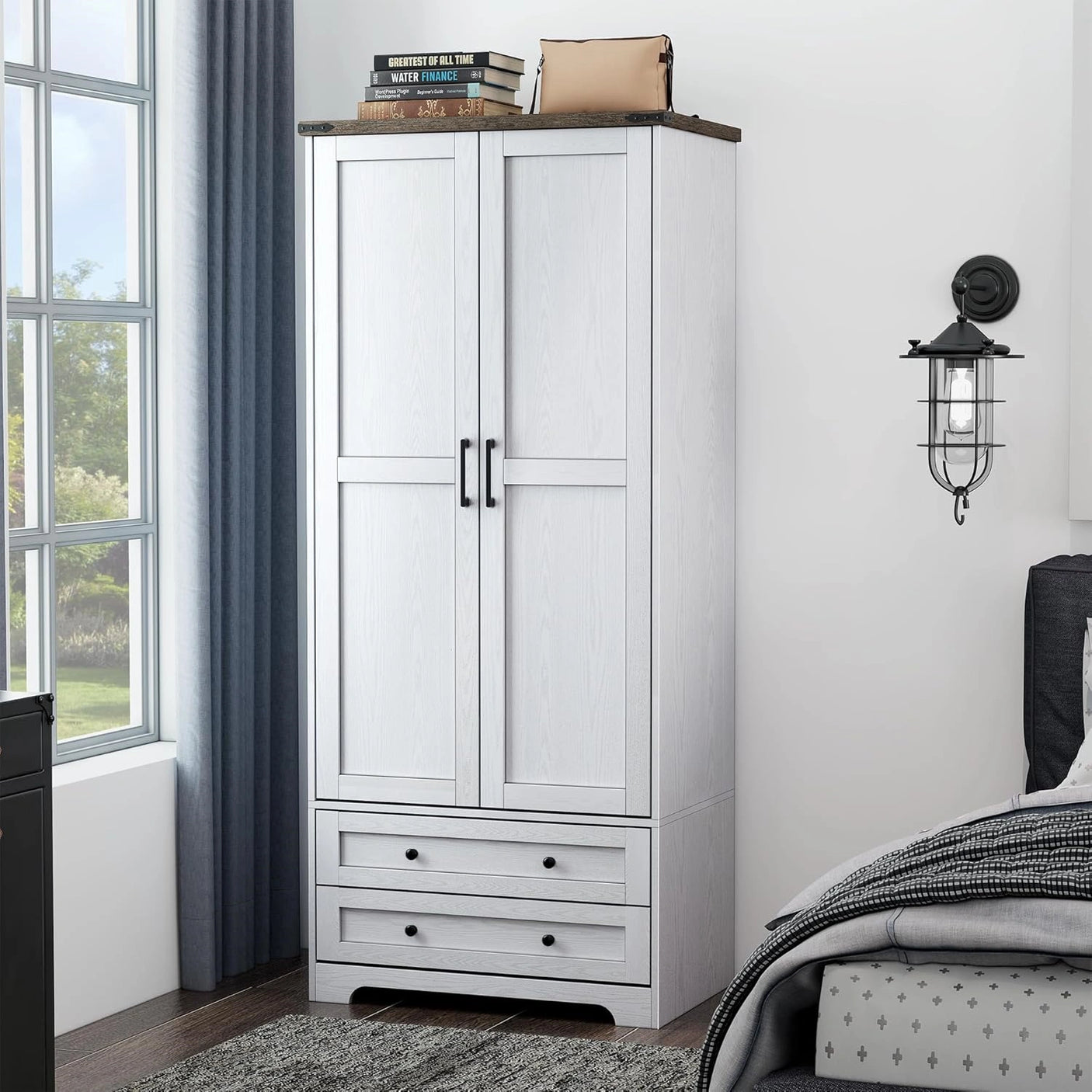 YECHEN 71" Modern Armoire Wardrobe: All-in-One Storage with 2 Drawers & Adjustable Shelves