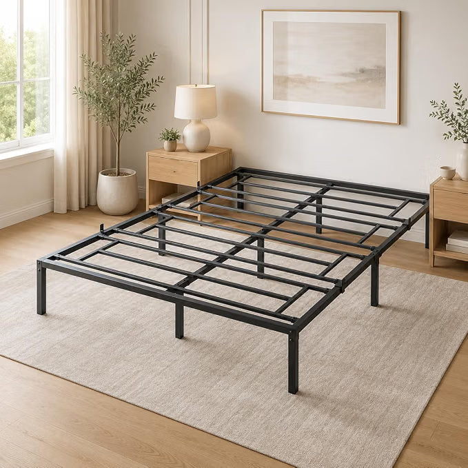Heavy Duty Metal Platform Bed Frame with Storage, Black