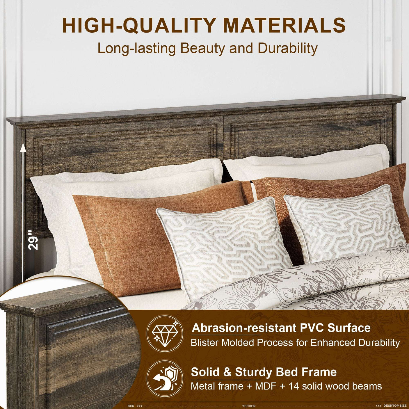 Farmhouse Queen Size Bed Frame with 4 Storage Drawers