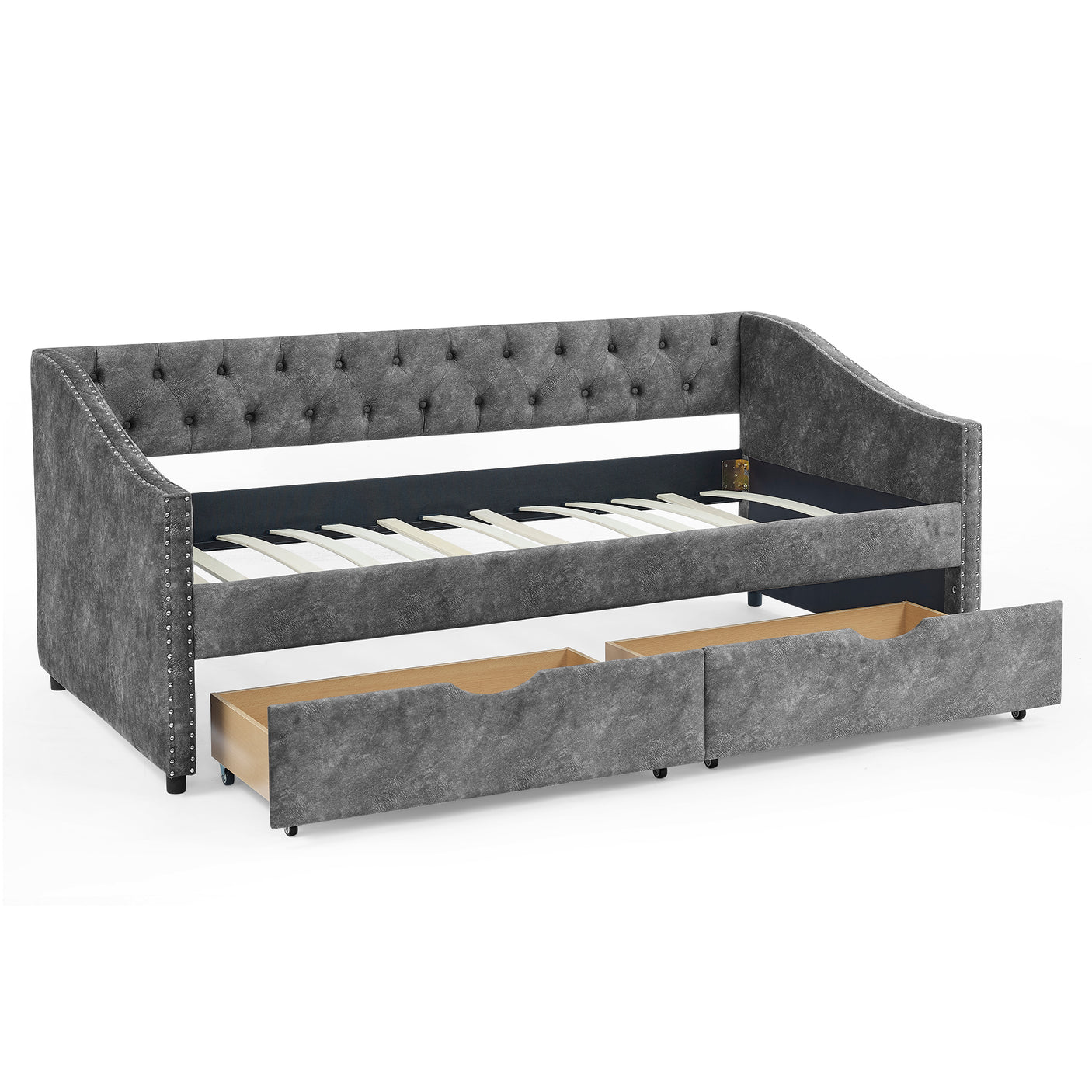 Modern Linen Upholstered Daybed with Double Drawers