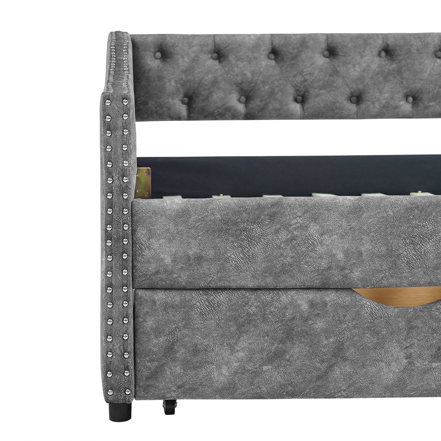 Modern Linen Upholstered Daybed with Double Drawers