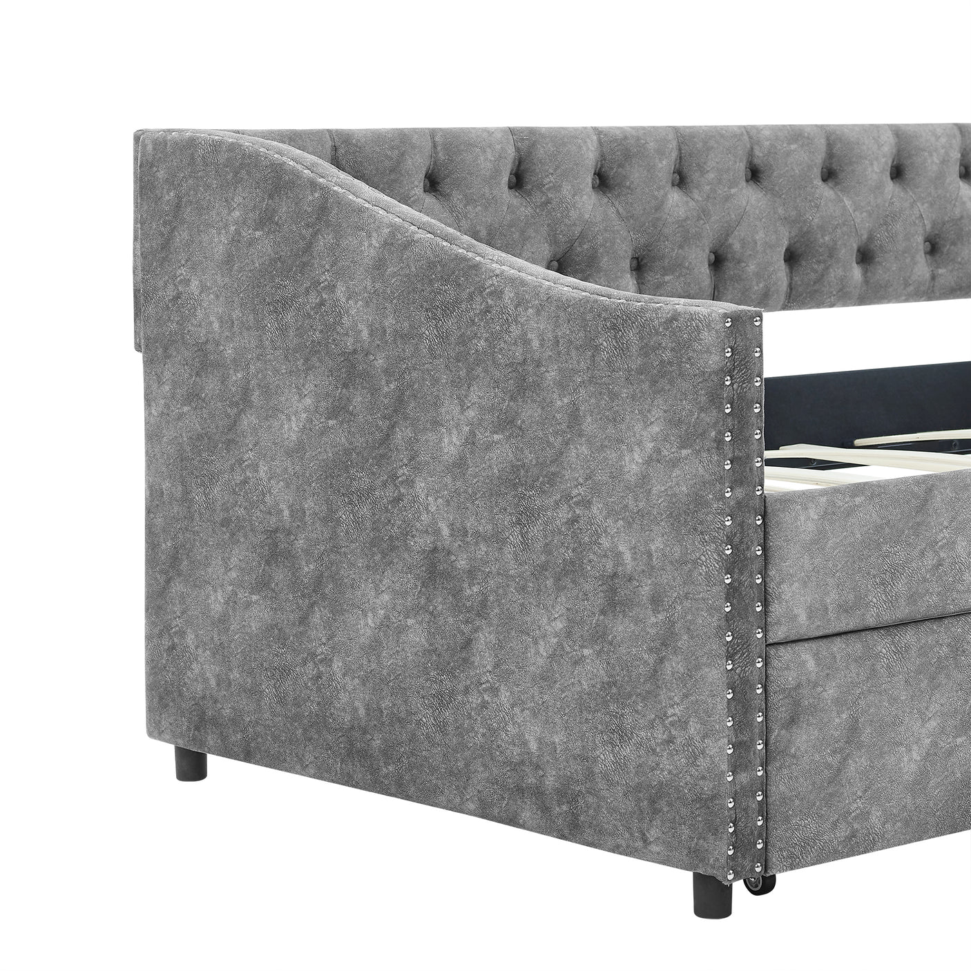 Modern Linen Upholstered Daybed with Double Drawers