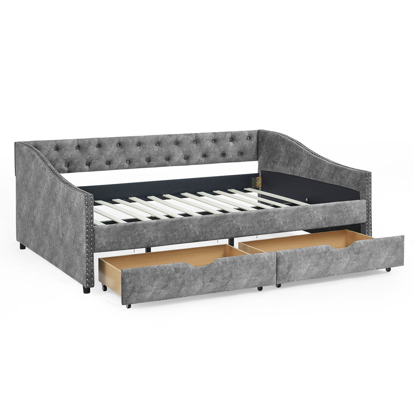 Modern Linen Upholstered Daybed with Double Drawers