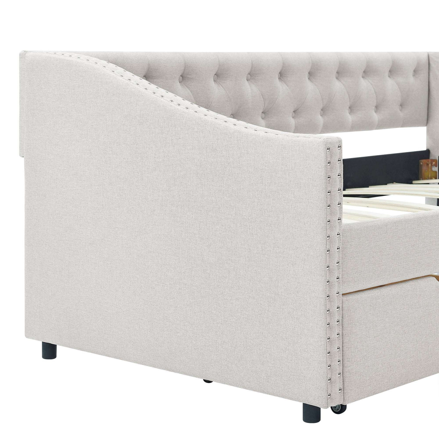 Modern Linen Upholstered Daybed with Double Drawers