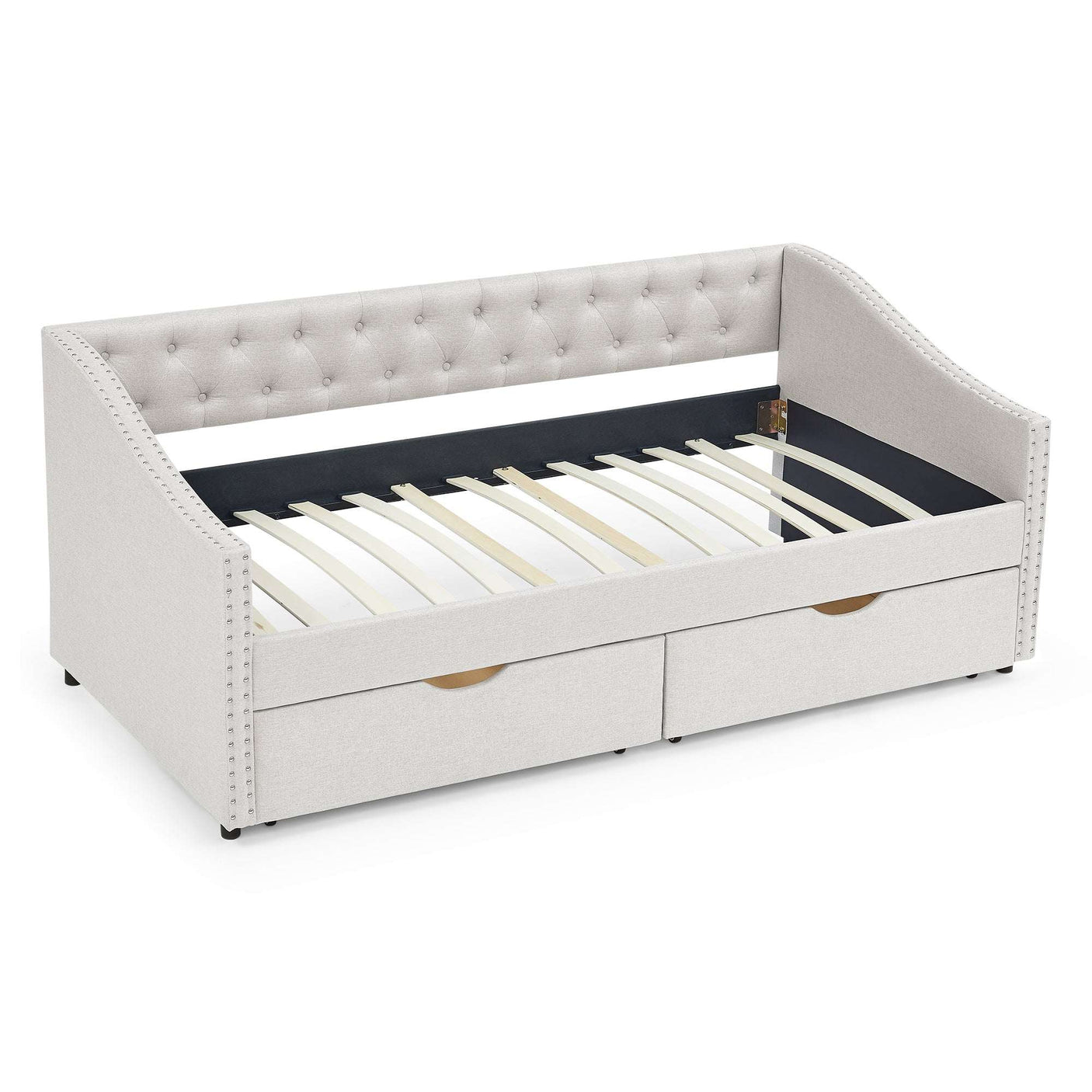 Modern Linen Upholstered Daybed with Double Drawers