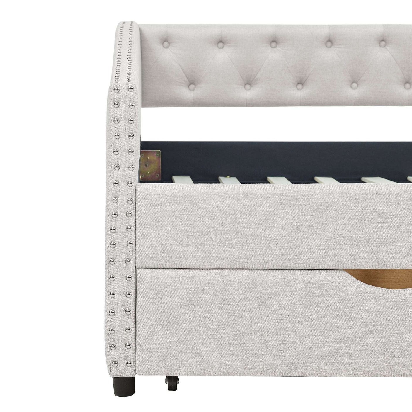 Modern Linen Upholstered Daybed with Double Drawers