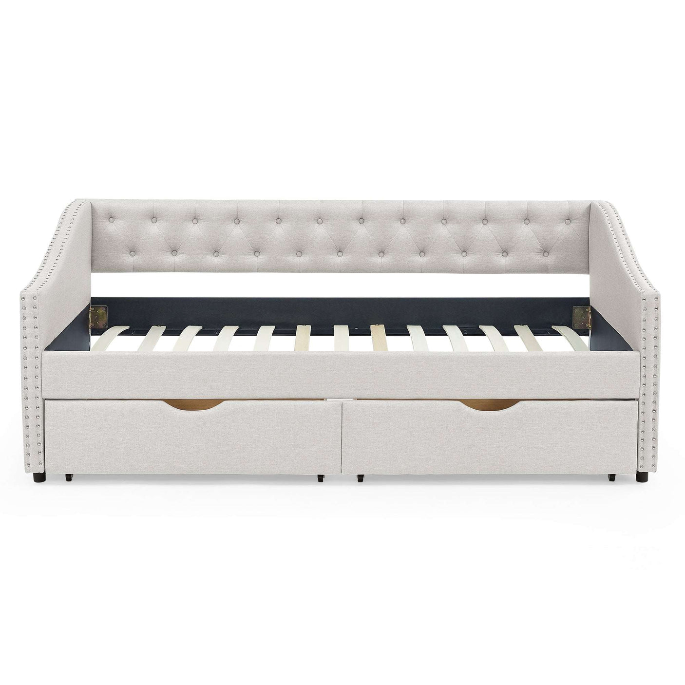 Modern Linen Upholstered Daybed with Double Drawers