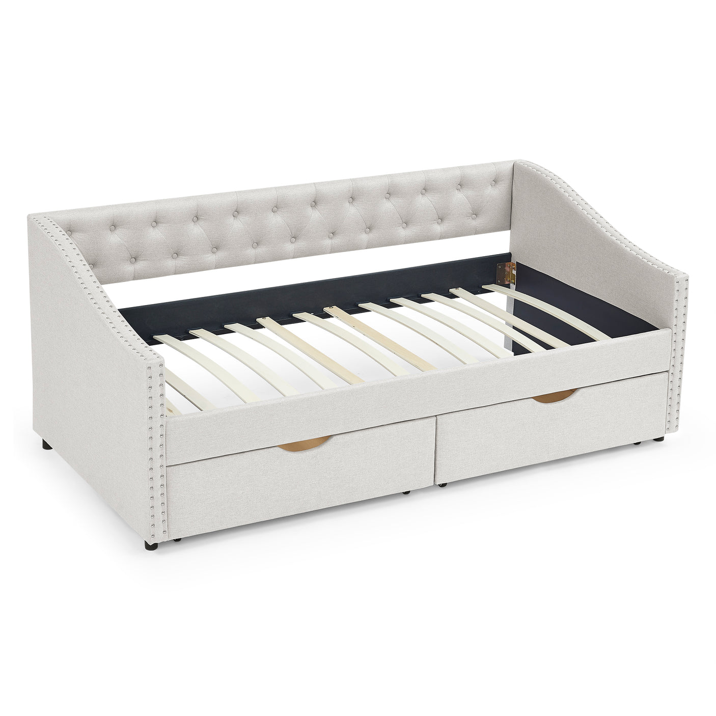 Modern Linen Upholstered Daybed with Double Drawers