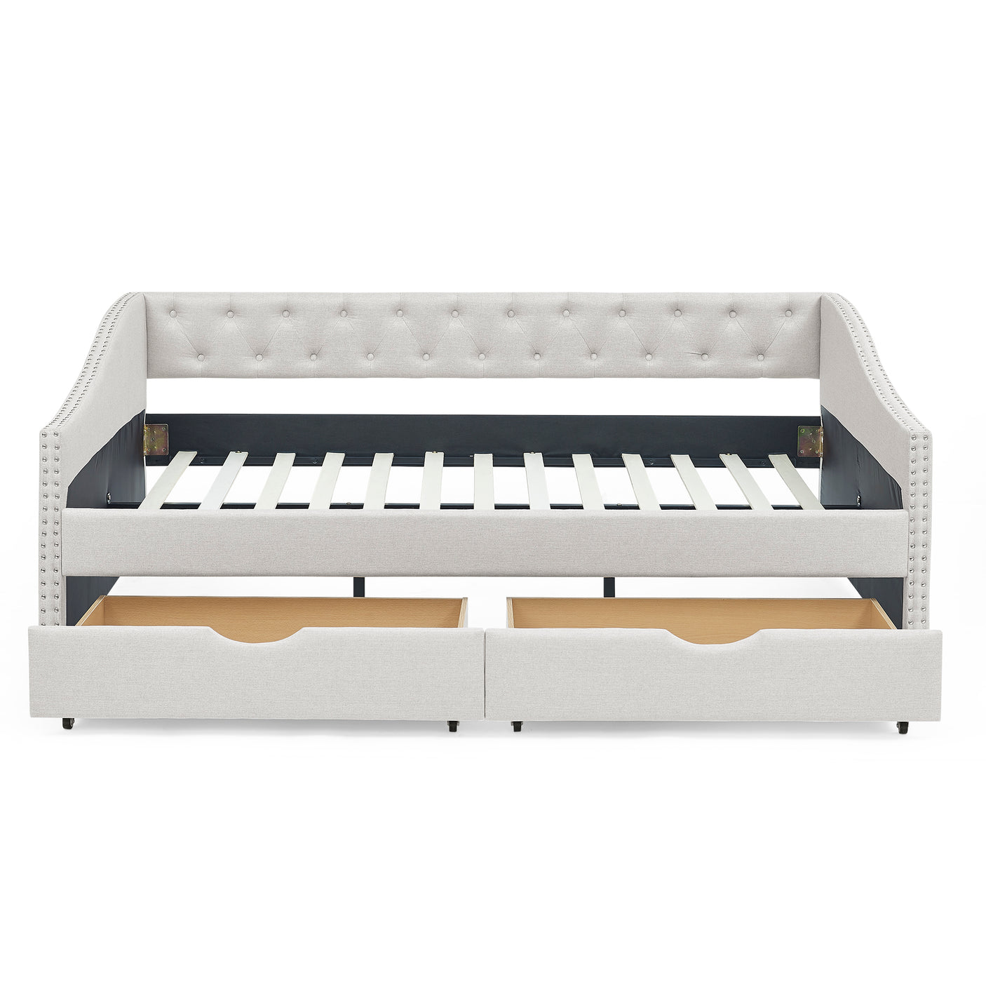 Modern Linen Upholstered Daybed with Double Drawers