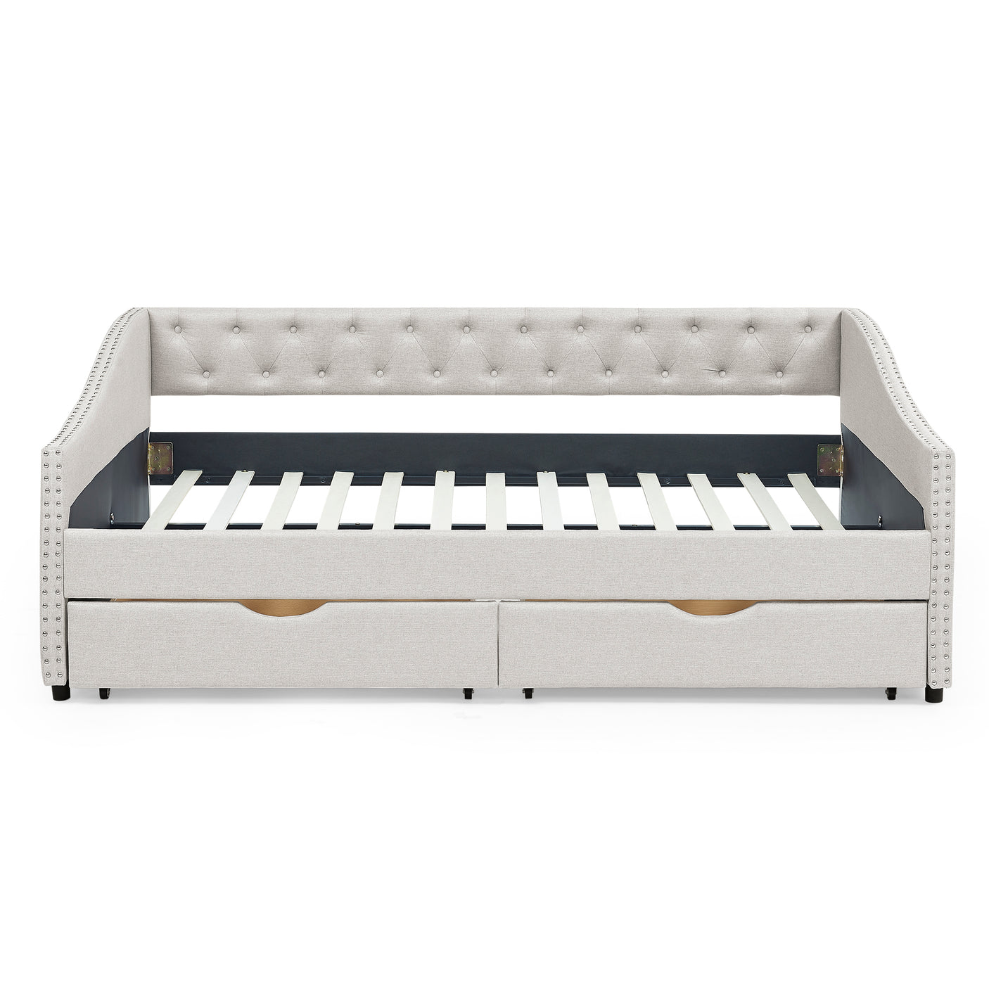 Modern Linen Upholstered Daybed with Double Drawers