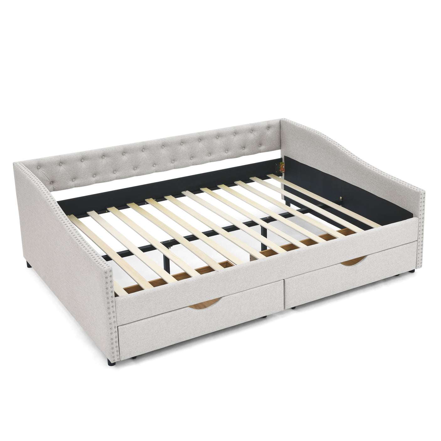 Modern Linen Upholstered Daybed with Double Drawers