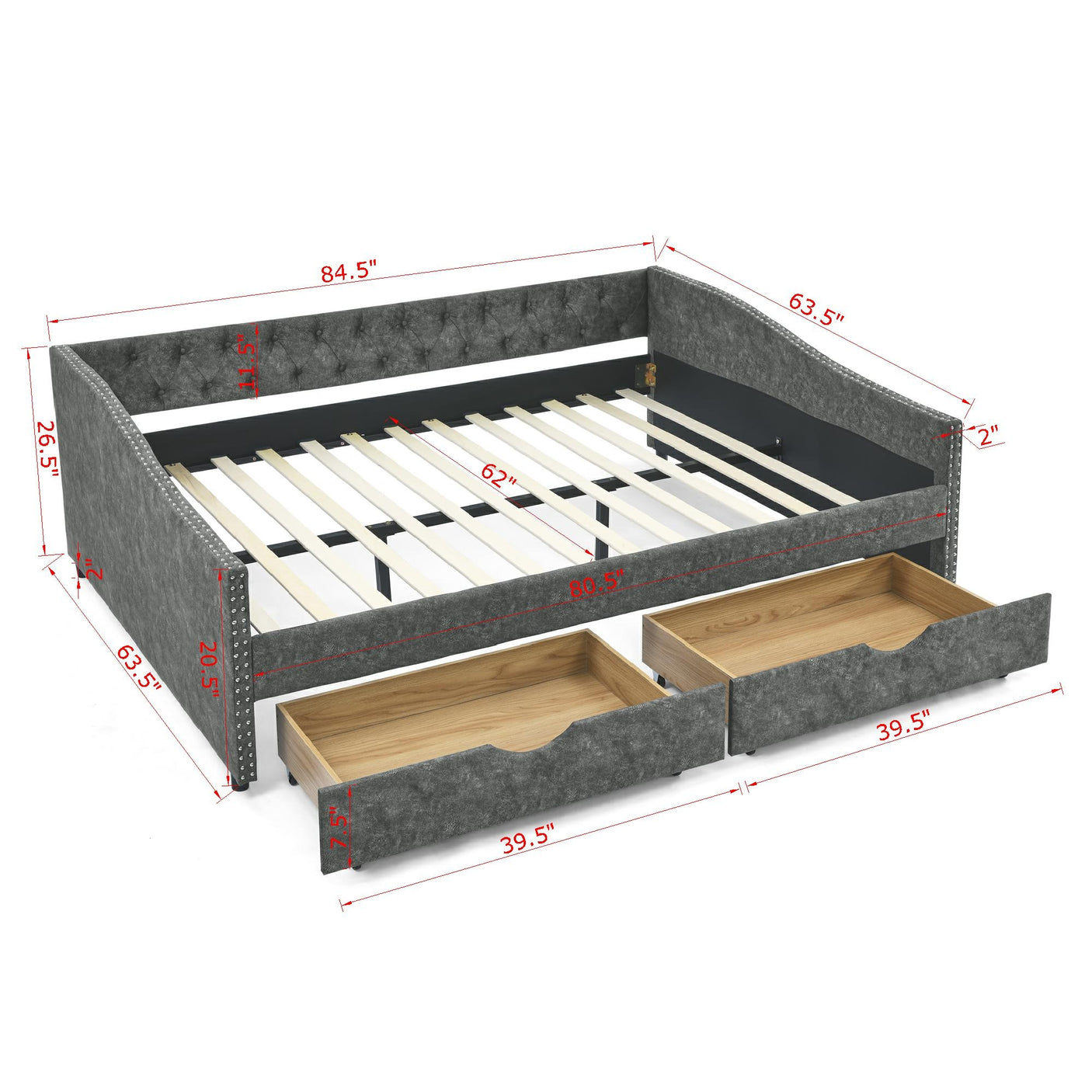 Modern Linen Upholstered Daybed with Double Drawers