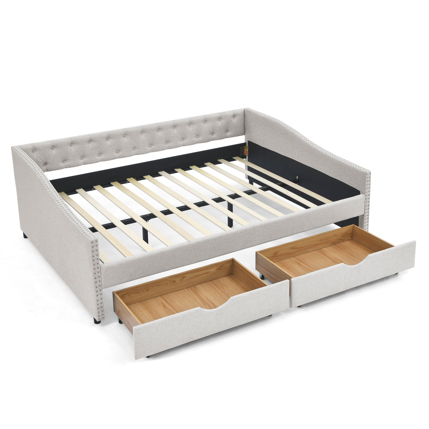 Modern Linen Upholstered Daybed with Double Drawers