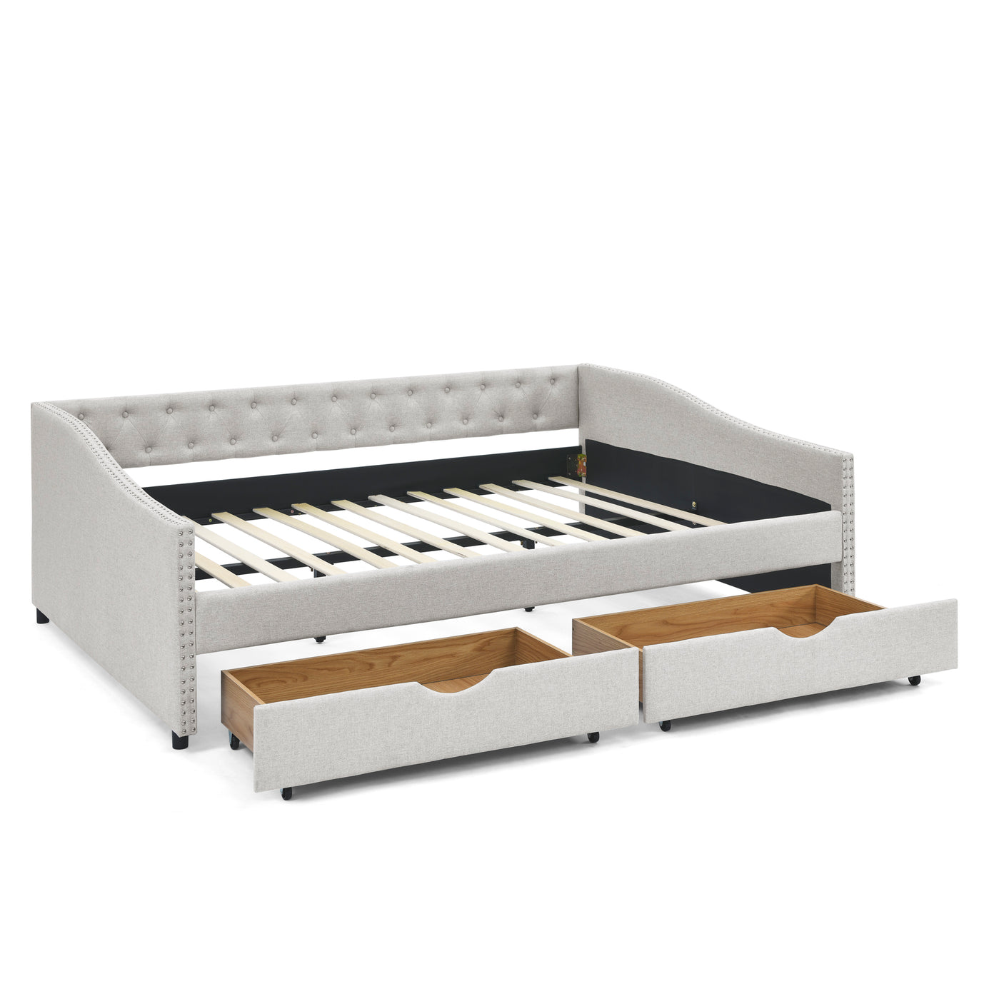 Modern Linen Upholstered Daybed with Double Drawers