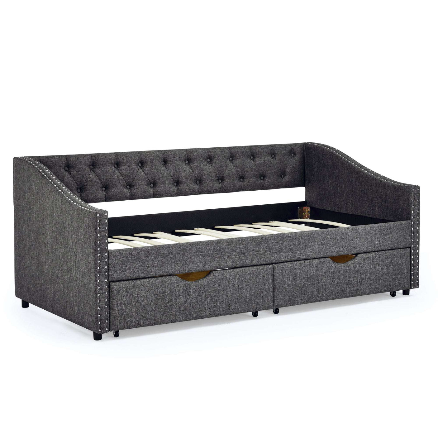 Modern Linen Upholstered Daybed with Double Drawers