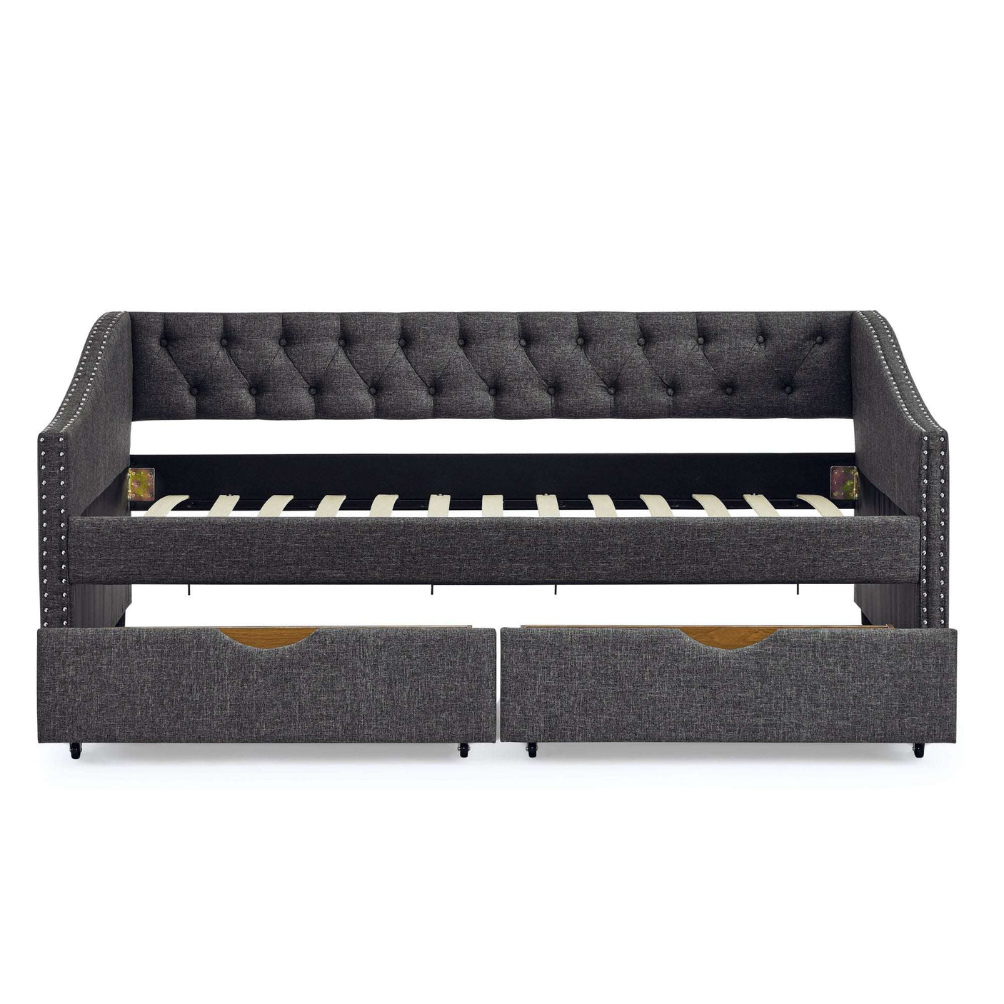 Modern Linen Upholstered Daybed with Double Drawers