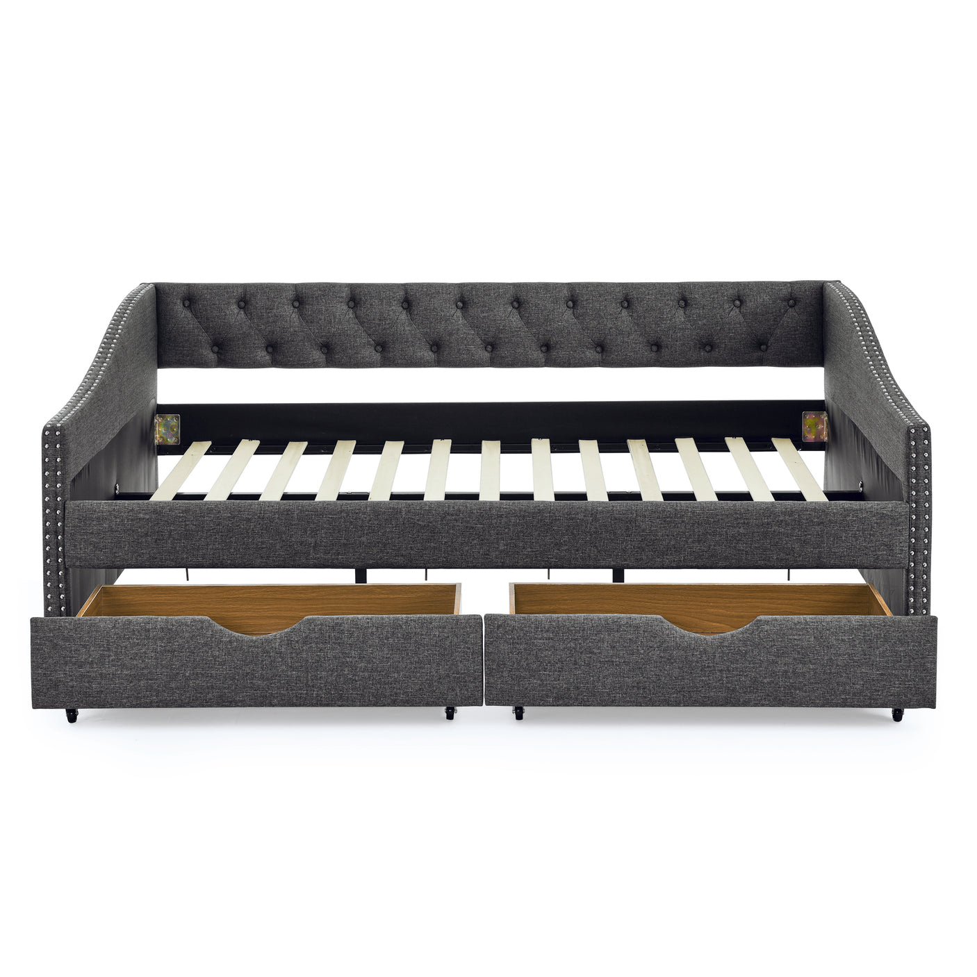Modern Linen Upholstered Daybed with Double Drawers