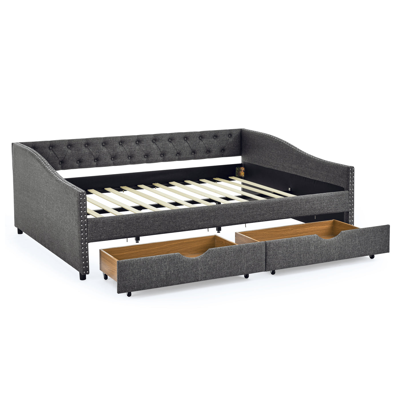 Modern Linen Upholstered Daybed with Double Drawers