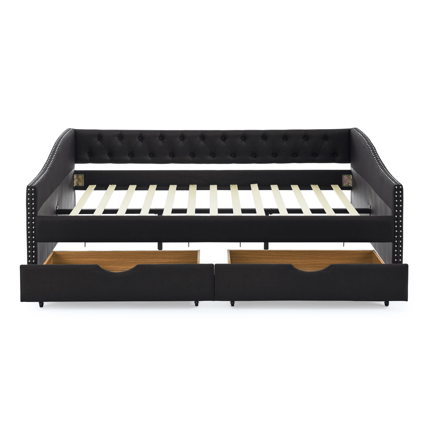 Modern Linen Upholstered Daybed with Double Drawers