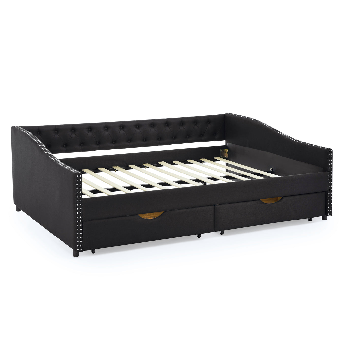 Modern Linen Upholstered Daybed with Double Drawers