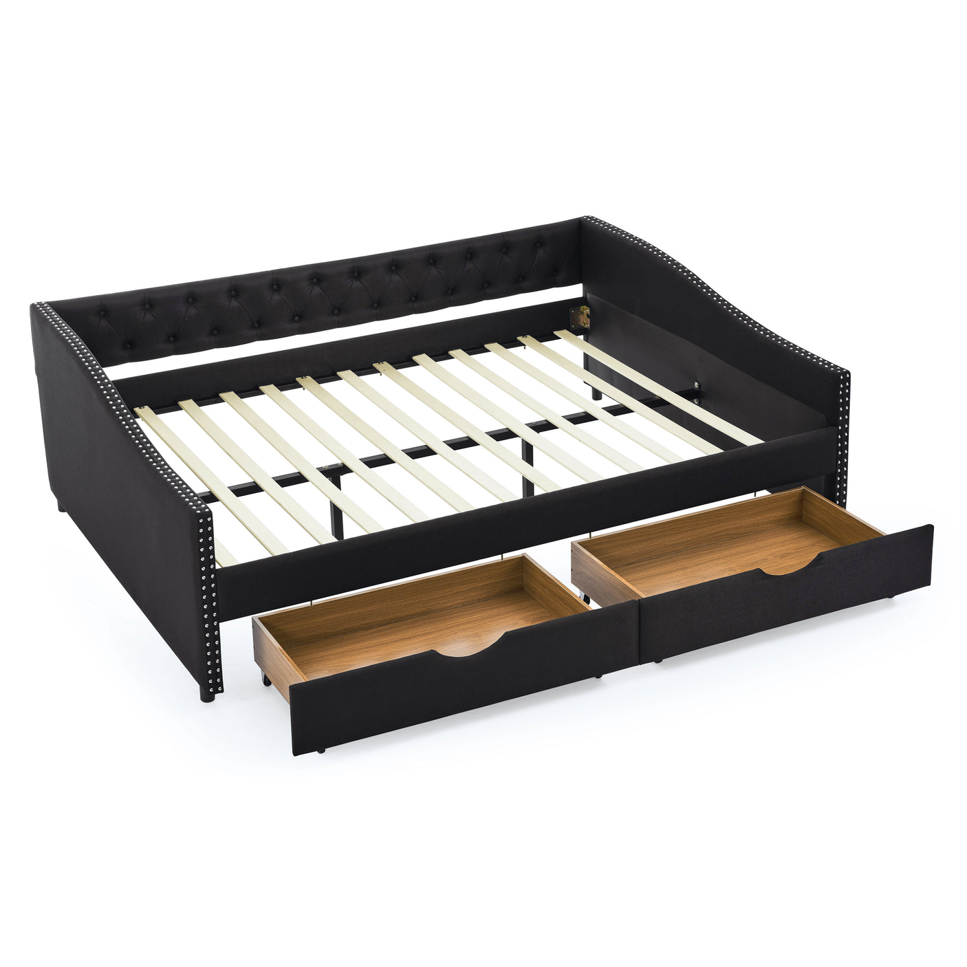 Modern Linen Upholstered Daybed with Double Drawers