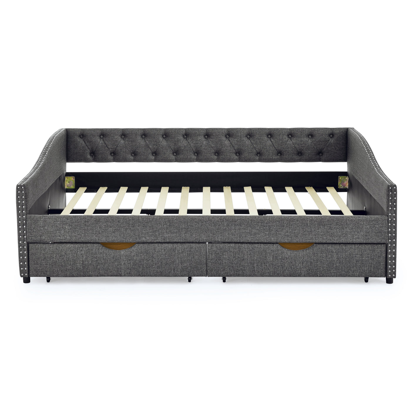 Modern Linen Upholstered Daybed with Double Drawers