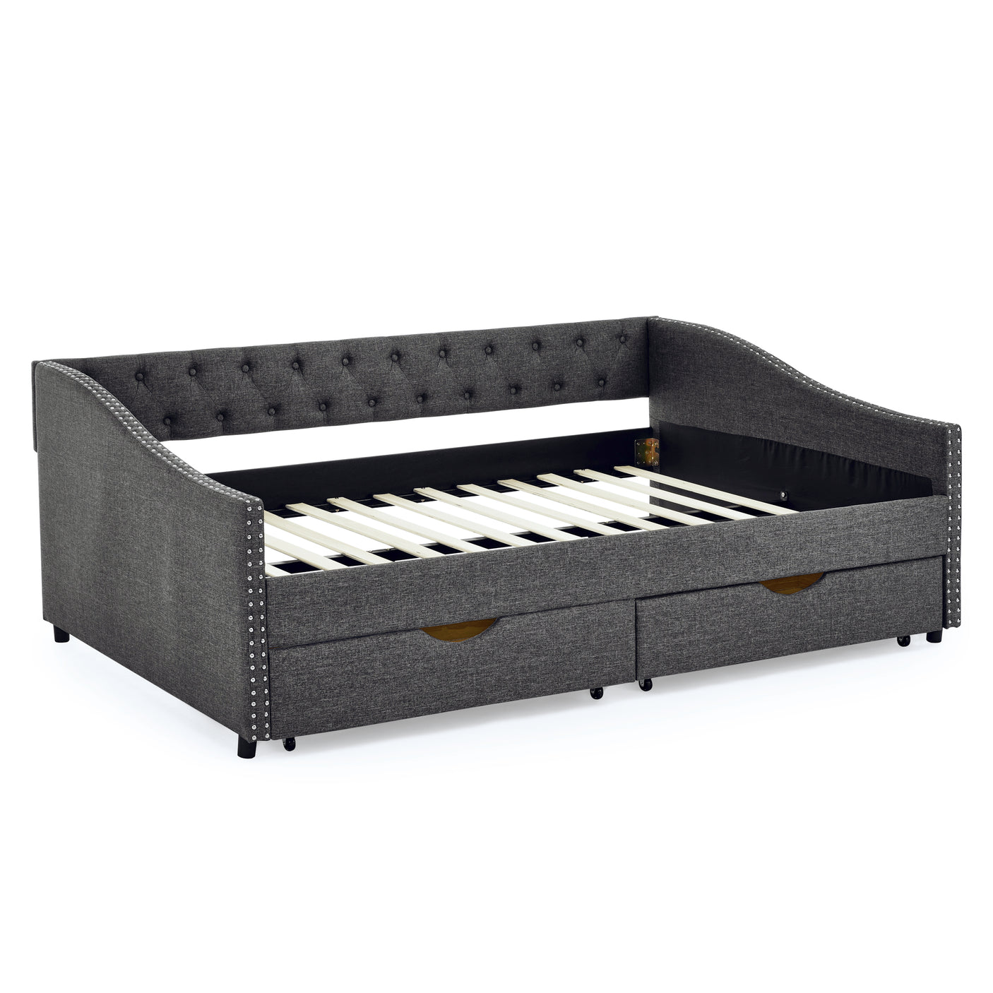 Modern Linen Upholstered Daybed with Double Drawers
